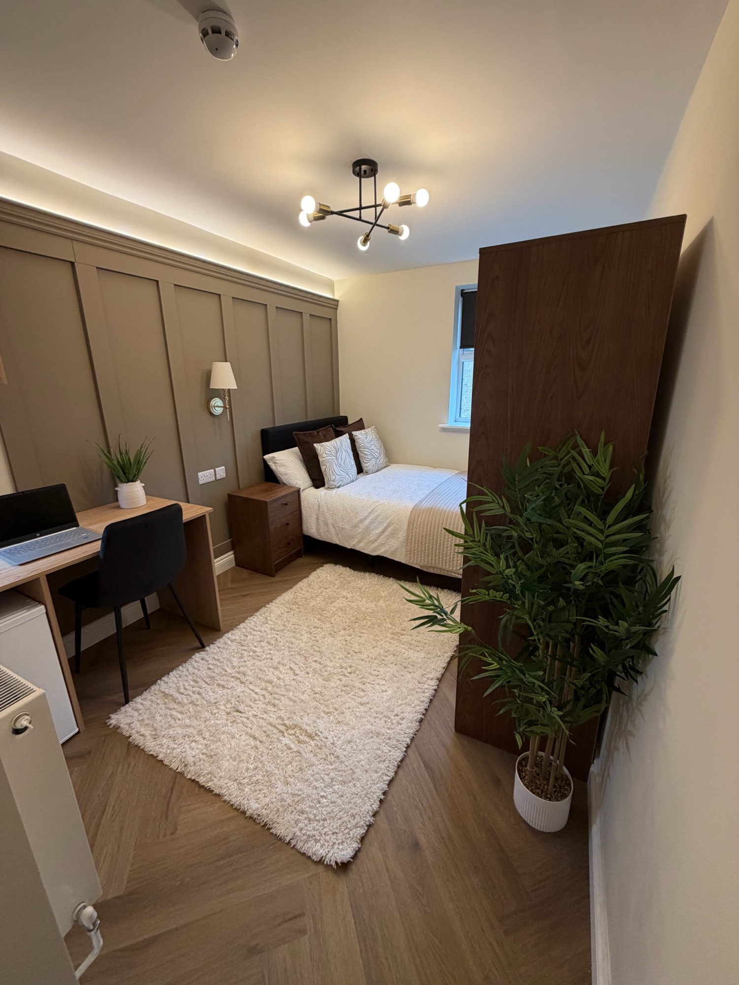 Southsea HMO conversion — en-suite bedroom with panelled wall