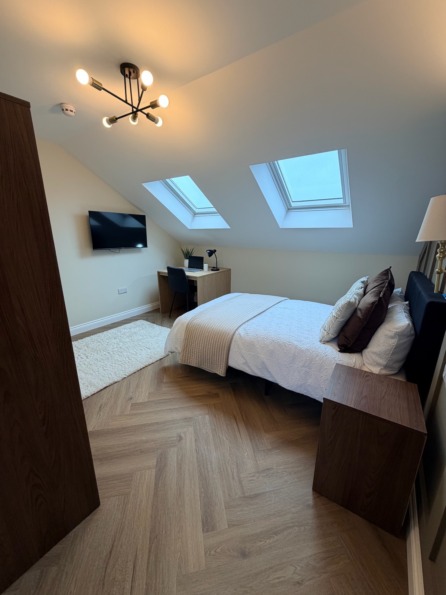 Southsea HMO conversion — loft bedroom with twin skylights
